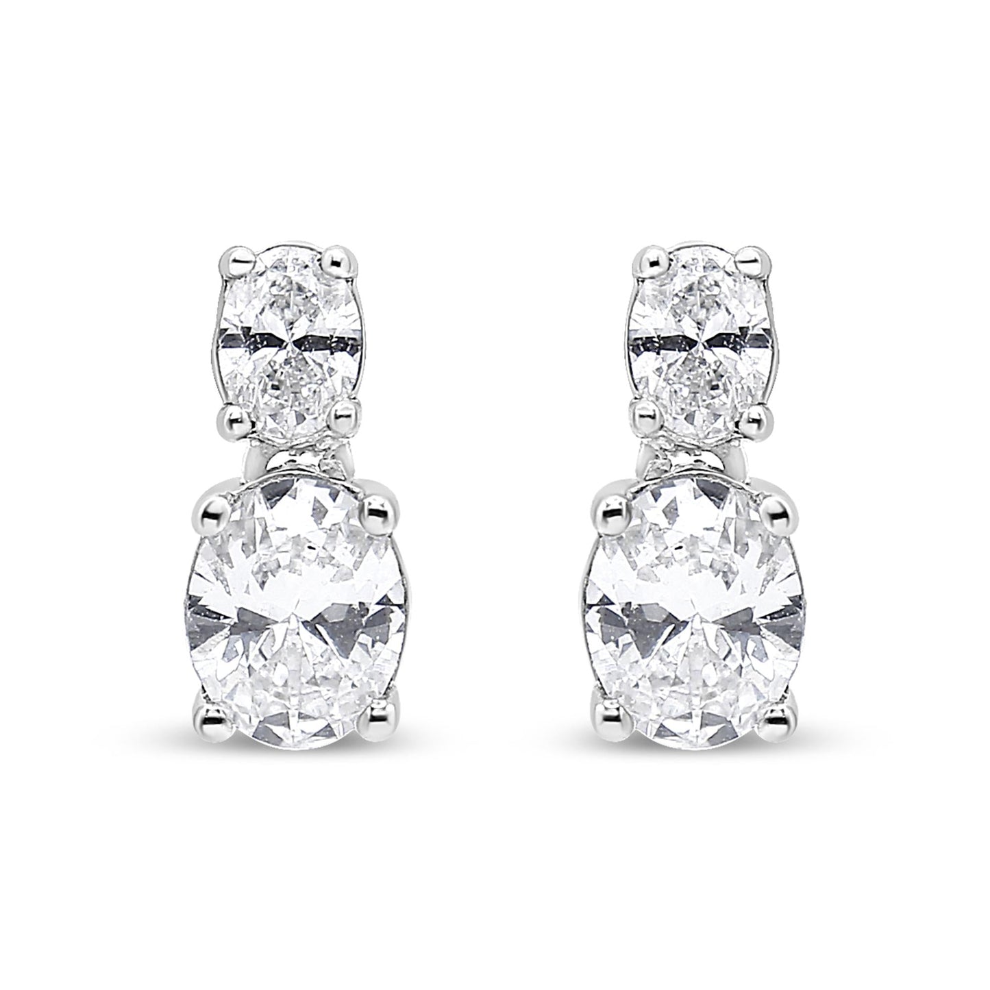 14K White Gold 1.0 Cttw Oval Lab Grown Diamond 2 Stone Drop and Dangle Stud Earrings (G-H Color, VS2-SI1 Clarity)