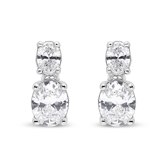 14K White Gold 1.0 Cttw Oval Lab Grown Diamond 2 Stone Drop and Dangle Stud Earrings (G-H Color, VS2-SI1 Clarity)