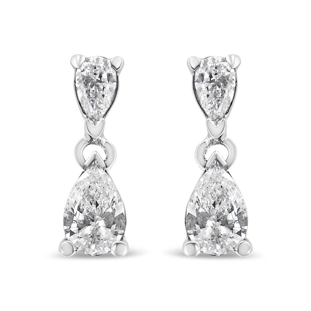 14K White Gold Pear Shape Lab Grown Diamond Dangle Stud Earrings (G-H Color, VS2-SI1 Clarity)