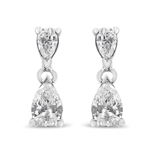 14K White Gold Pear Shape Lab Grown Diamond Dangle Stud Earrings (G-H Color, VS2-SI1 Clarity)