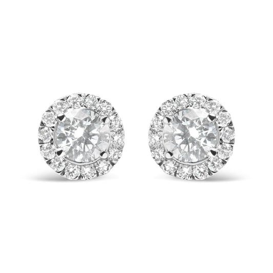 14K White Gold Lab Grown Diamond Solitaire Stud Earrings with Halo (2.00 Cttw, F-G Color, VS2-SI1 Clarity