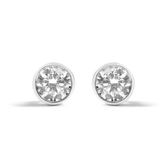 14K White Gold 5/8 Cttw Bezel Set Lab Grown Round Diamond Screw-Back Solitaire Stud Earrings (G-H Color, VS2-SI1 Clarity)