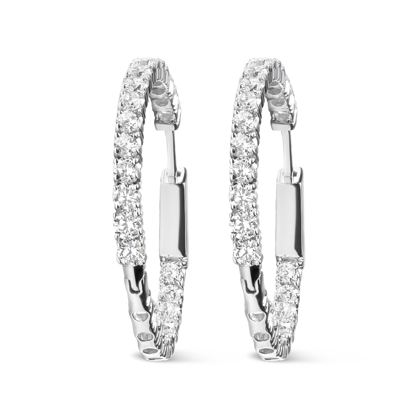 14K White Gold 3.00 Cttw Lab Grown Diamond Inside Out Hoop Earrings (F-G Color, VS1-VS2 Clarity)