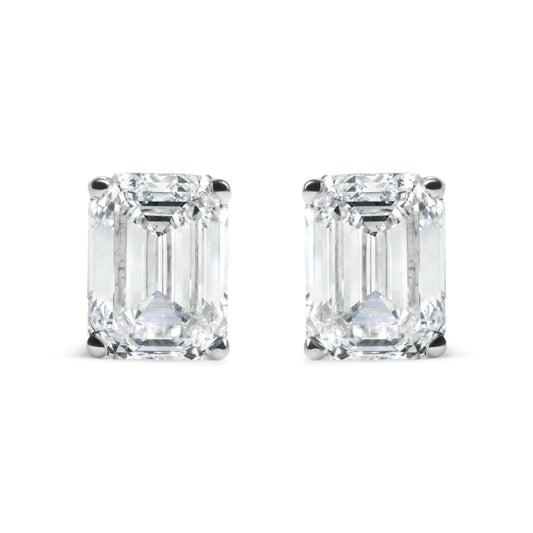 14K White Gold 2.0 Cttw Emerald Cut Lab Grown Diamond Solitaire Stud Earrings (G-H Color, VS1-VS2 Clarity)