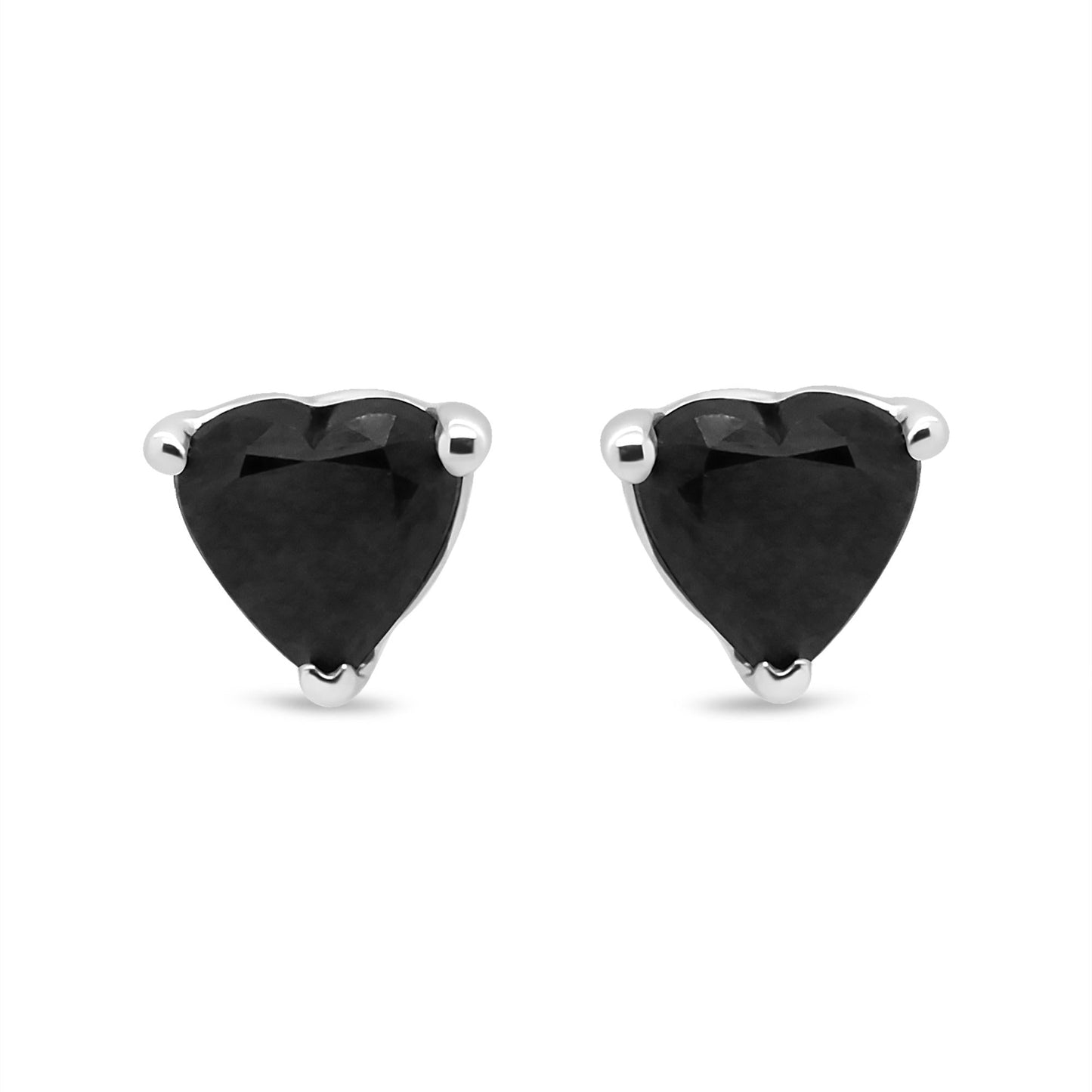 14K White Gold Black Heart Shaped Diamond Solitaire Stud Earrings (Black Color, I1-I2 Clarity)