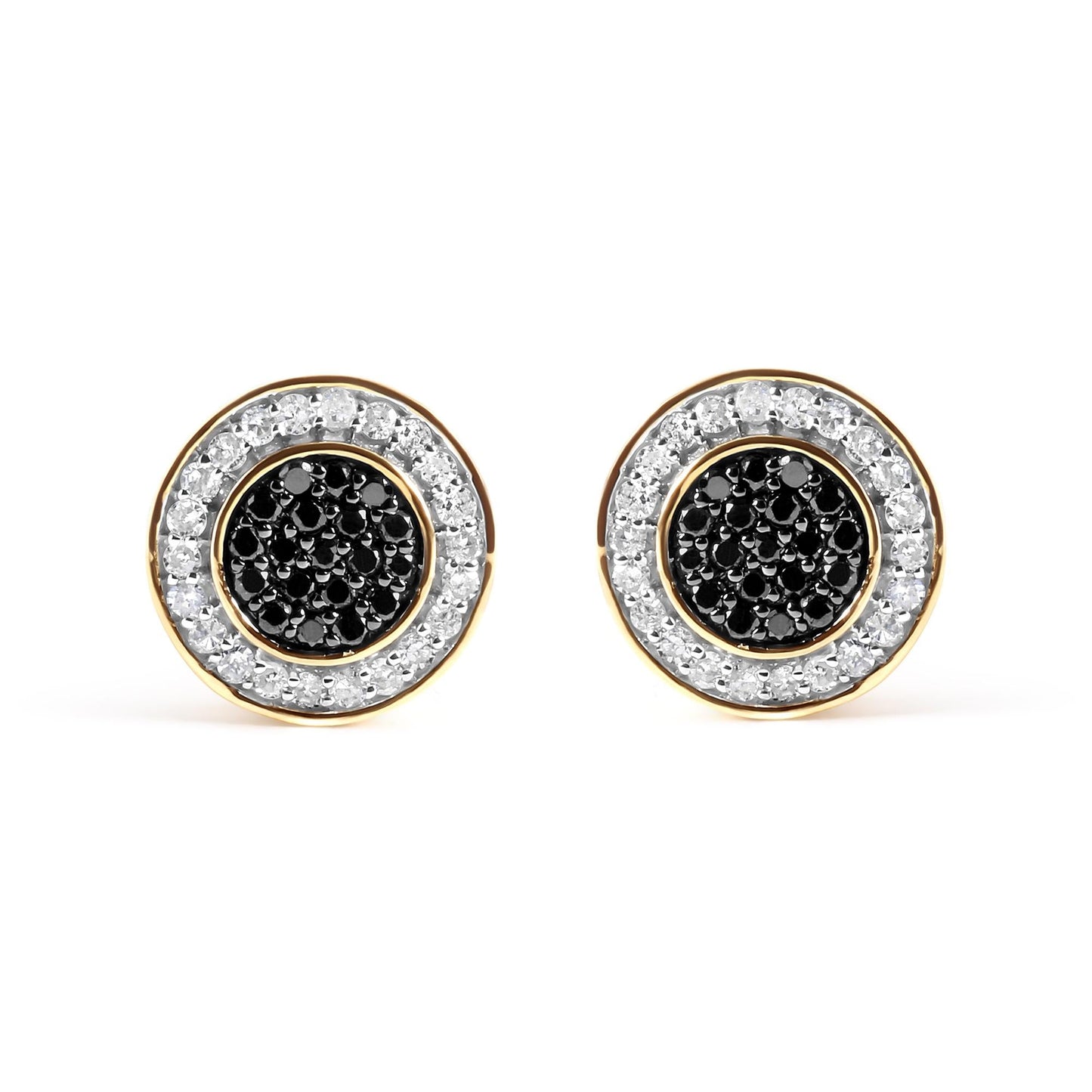 Men's 10K Yellow Gold 1/3 Cttw White and Black Treated Diamond Earring (Black / I-J Color, I2-I3 Clarity)