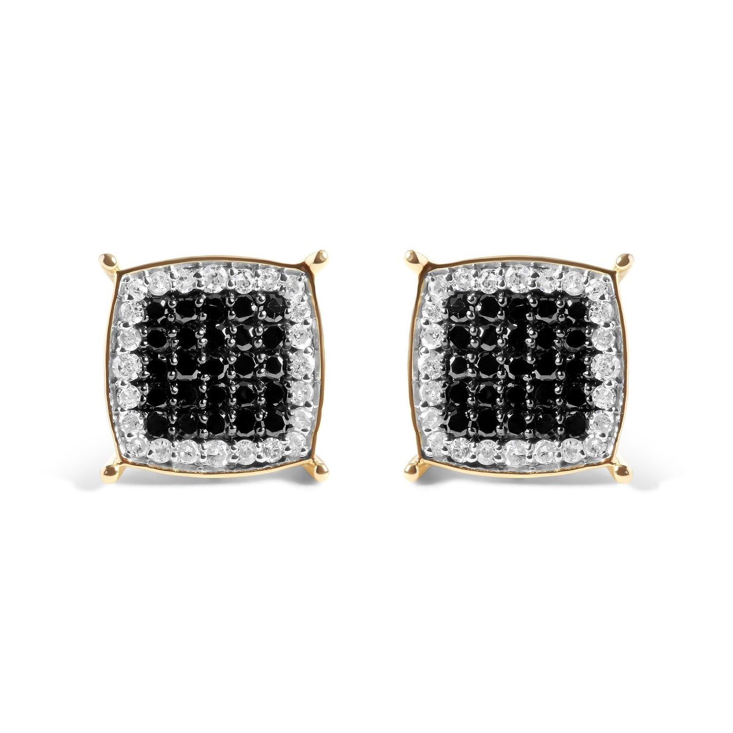 Men's 10K Yellow Gold 1/2 Cttw White and Black Treated Diamond Earring (Black / I-J Color, I2-I3 Clarity)