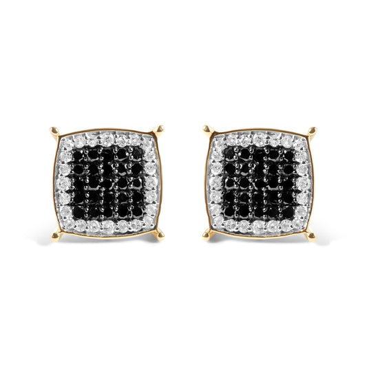 Men's 10K Yellow Gold 1/2 Cttw White and Black Treated Diamond Earring (Black / I-J Color, I2-I3 Clarity)