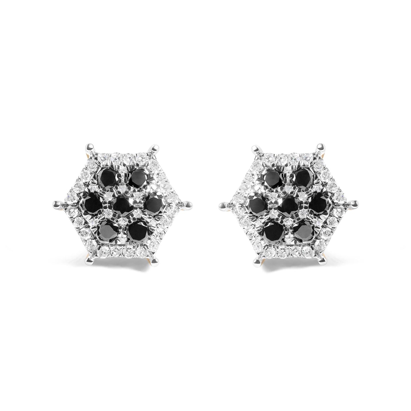 Men's 10K Yellow Gold 7/8 Cttw White and Black Treated Diamond Earring (Black / I-J Color, I2-I3 Clarity)