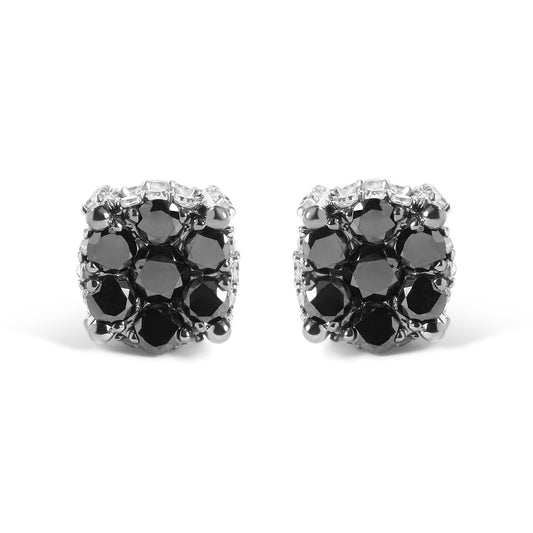 Men's 10K Yellow Gold 1.00 Cttw White and Black Treated Diamond Earring (Black / I-J Color, I2-I3 Clarity)