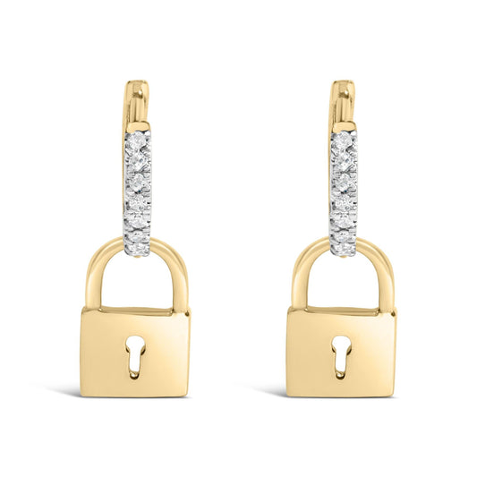 14K Yellow Gold Plated .925 Sterling Silver 1/6 Cttw Diamond Lock Hoop Earring (I-J Color, I3 Clarity)