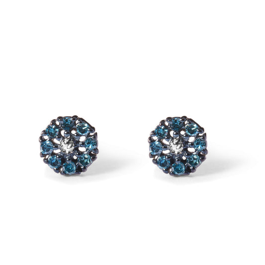 925 Sterling Silver 1/10 Cttw Blue Diamond Floral Cluster Stud Earrings (Blue Color, I3 Clarity)