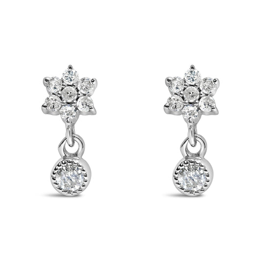 .925 Sterling Silver 1/10 Cttw Diamond Star Stud with Bezel Drop Dangle Earrings (I-J Color, I2-I3 Clarity)