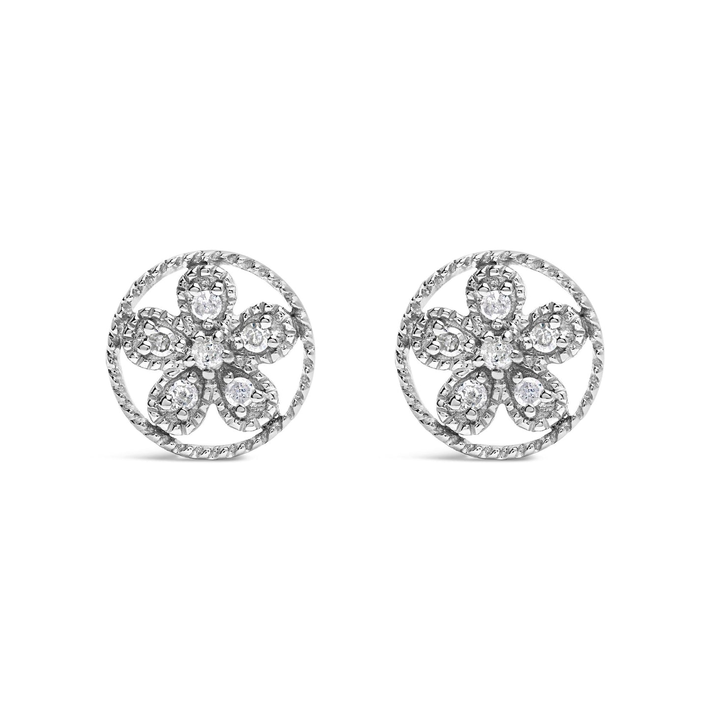 .925 Sterling Silver Diamond Accent Star and Wheel Milgrain Style Stud Earrings (I-J Color, I2-I3 Clarity)