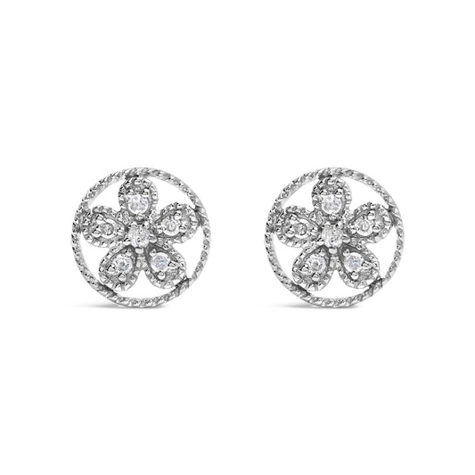 .925 Sterling Silver Diamond Accent Star and Wheel Milgrain Style Stud Earrings (I-J Color, I2-I3 Clarity)