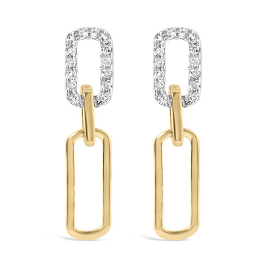 14K Yellow Gold 1/10 Cttw Diamond Studded Paperclip Drop and Dangle Earrings (I-J Color, SI1-SI2 Clarity)