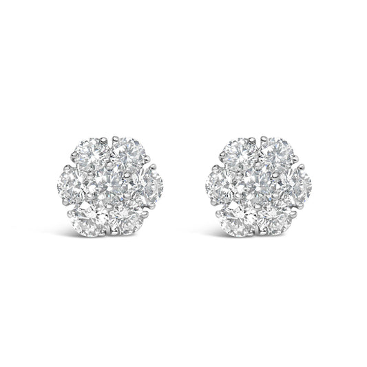 14K White Gold 1 3/4 Cttw Lab Grown Diamond Floral Cluster Composite Stud Earrings (G-H Color, VS2-SI1 Clarity)