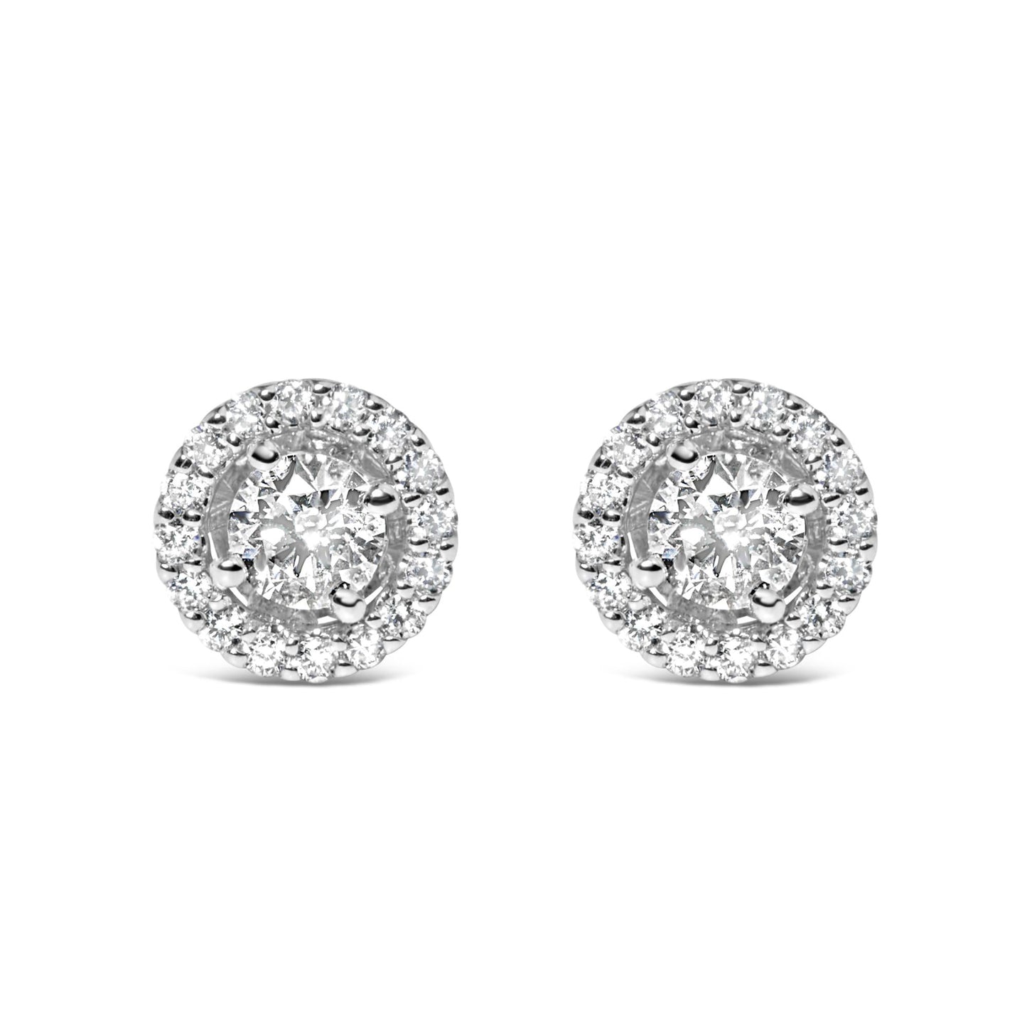 14K White Gold 3/4 Cttw Lab Grown Diamond Solitaire With Halo Stud Earrings (G-H Color, VS2-SI1 Clarity)