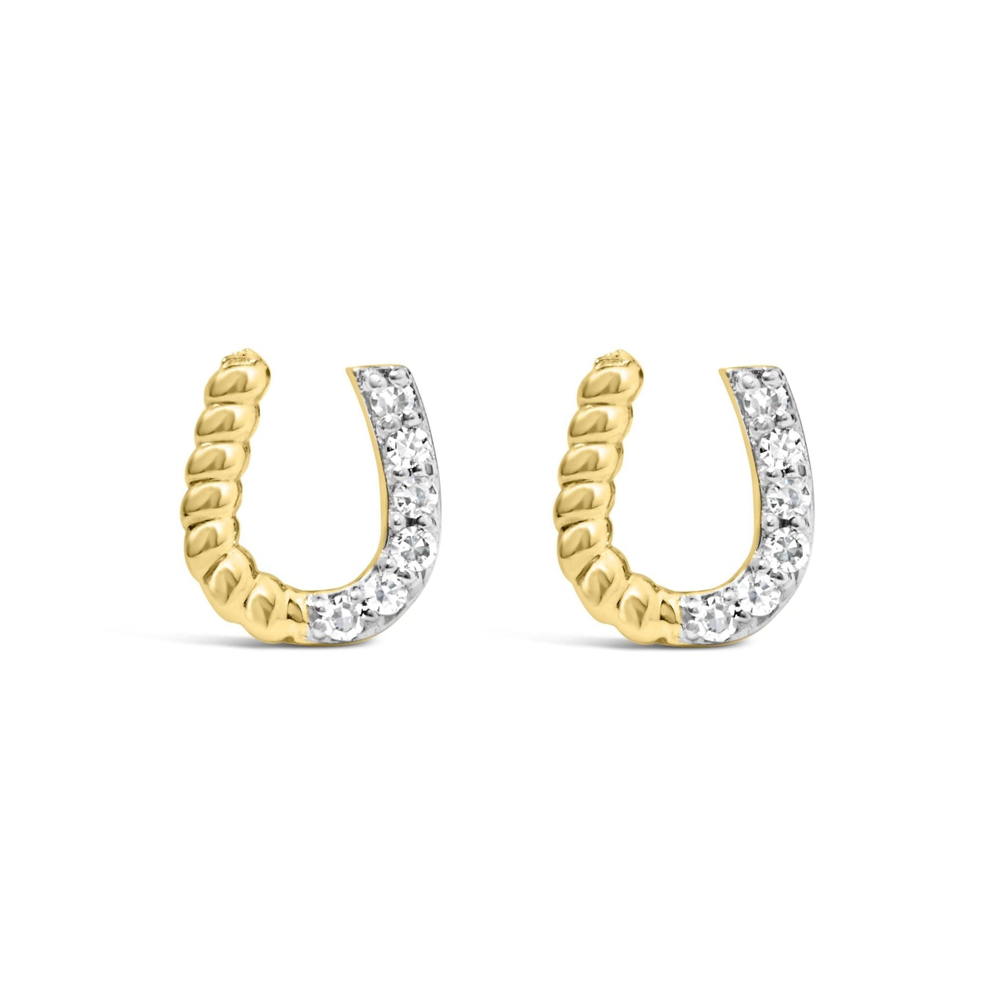 10K Yellow Gold 1/10 Cttw Braided Horseshoe Stud Earrings (H-I Color, SI1-SI2 Clarity)