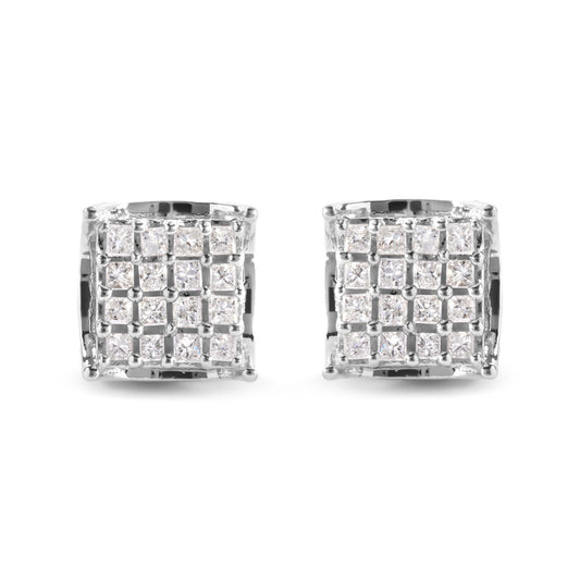 10K White Gold 1/2 Cttw Princess Diamond Classic Composite Stud Earrings (I-J Color, I1-I2 Clarity)