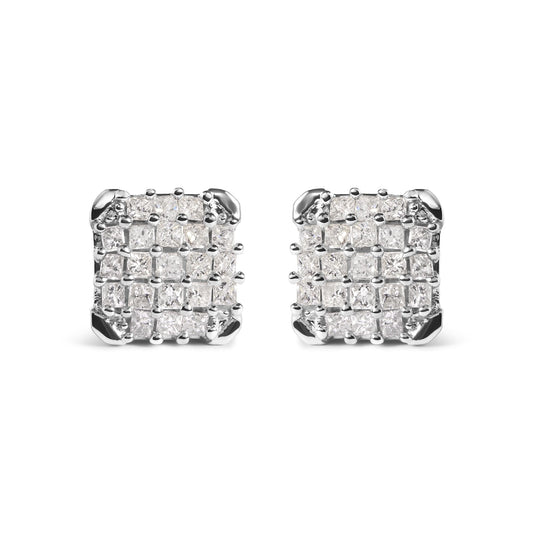 10K White Gold 3/4 Cttw Princess Diamond Composite Open Frame Stud Earrings (I-J Color, I1-I2 Clarity)