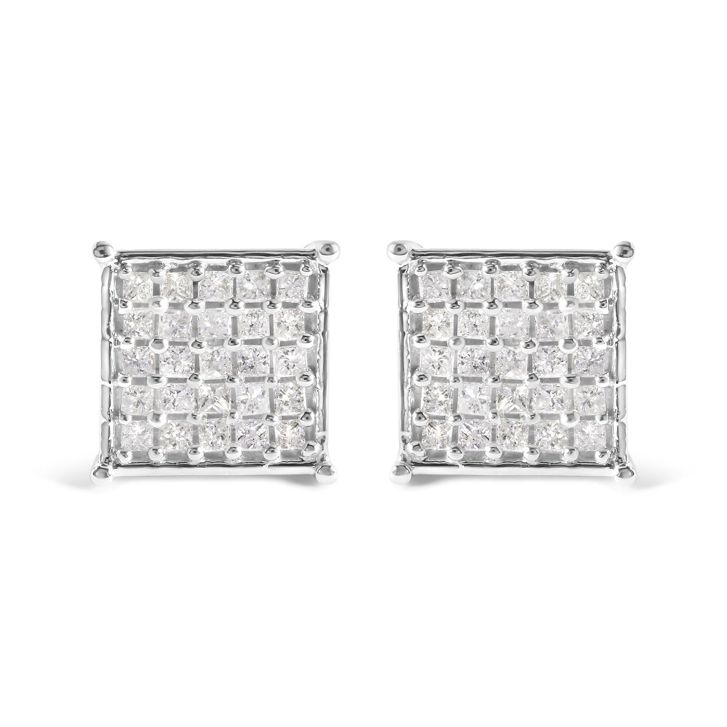 10K White Gold 3/4 Cttw Princess Diamond Composite Stud Earrings (I-J Color, I1-I2 Clarity)