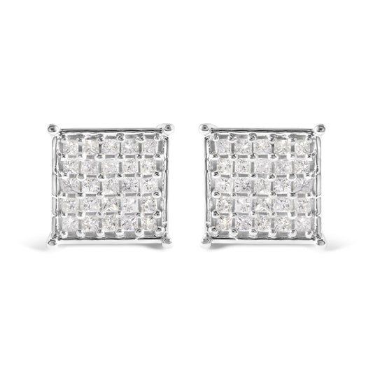 10K White Gold 3/4 Cttw Princess Diamond Composite Stud Earrings (I-J Color, I1-I2 Clarity)