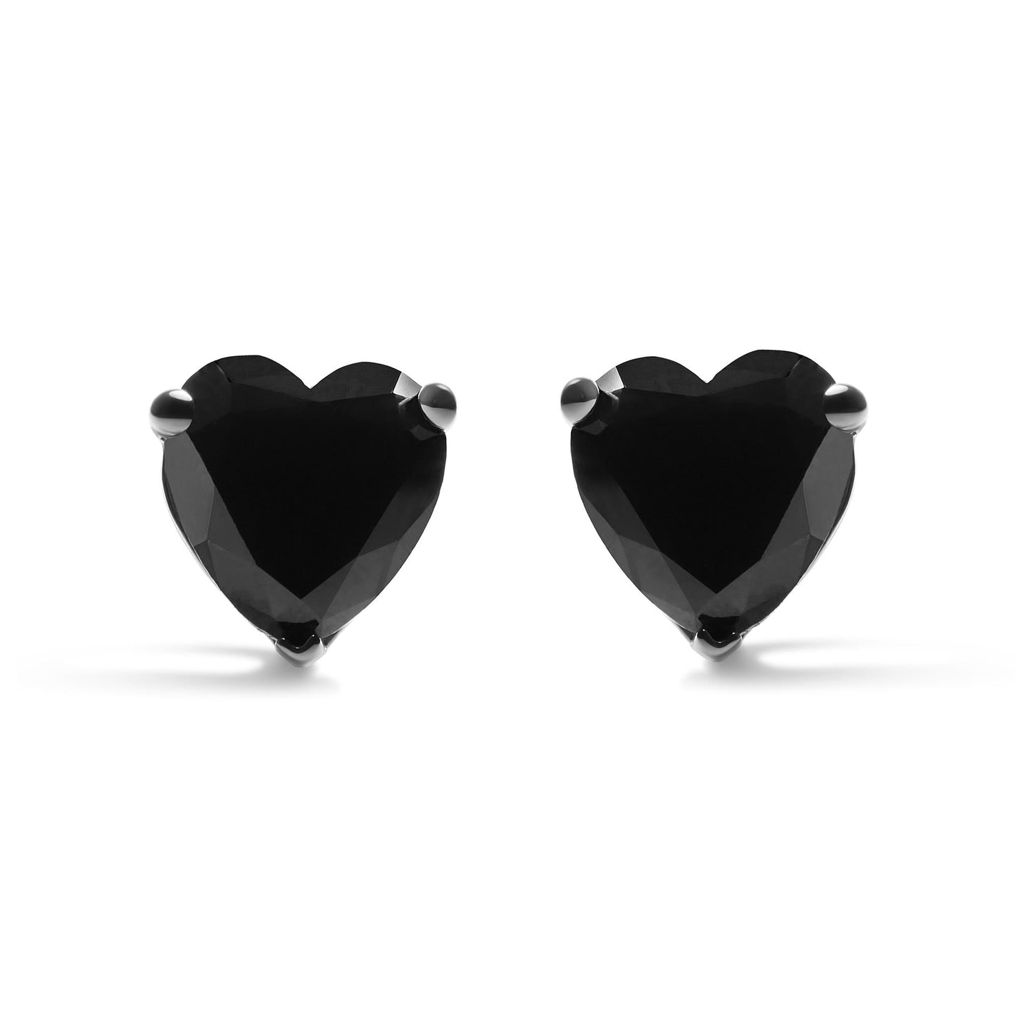 14K White Gold Black Heart Shaped Diamond Solitaire Stud Earrings (Black Color, I1-I2 Clarity)