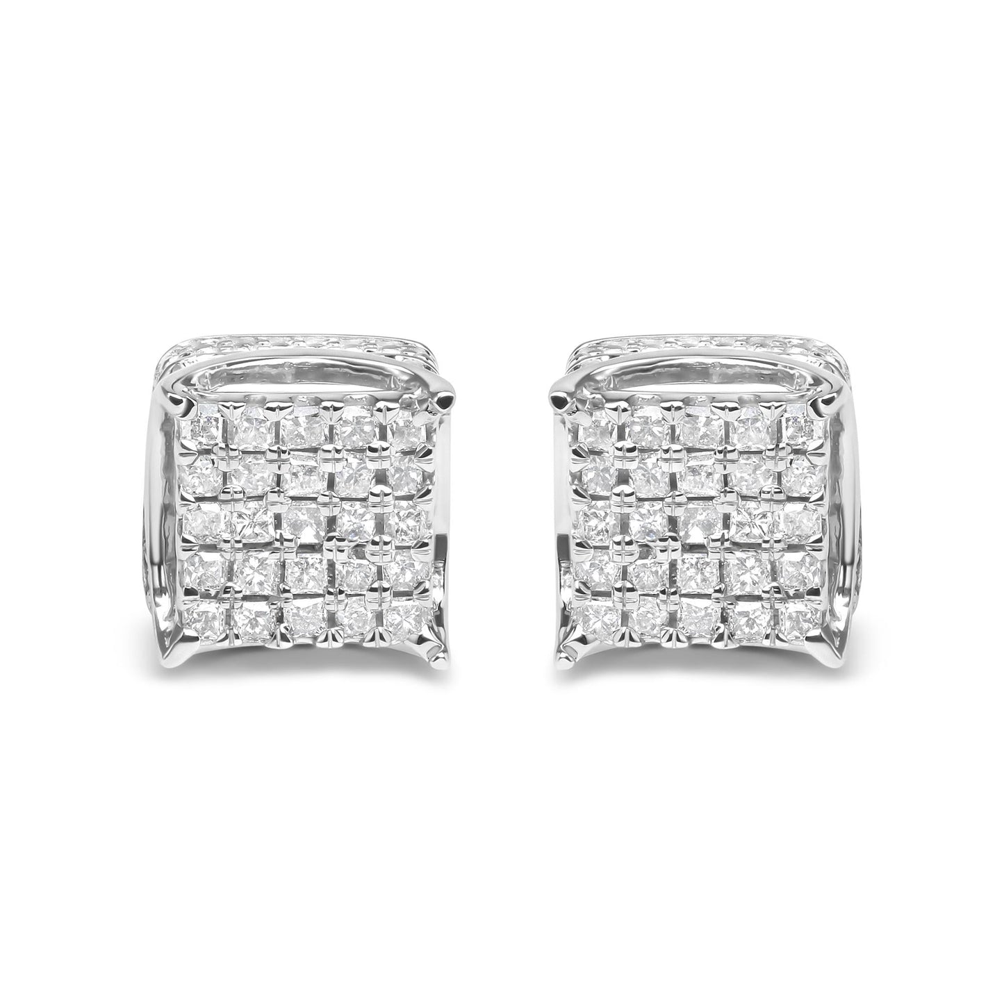 10K White Gold 1/2 Cttw Princess Cut Diamond Square Shaped Multi Stone Stud Earrings (H-I Color, SI1-SI2 Clarity)