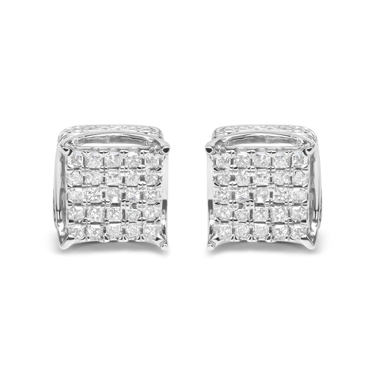 10K White Gold 1/2 Cttw Princess Cut Diamond Square Shaped Multi Stone Stud Earrings (H-I Color, SI1-SI2 Clarity)