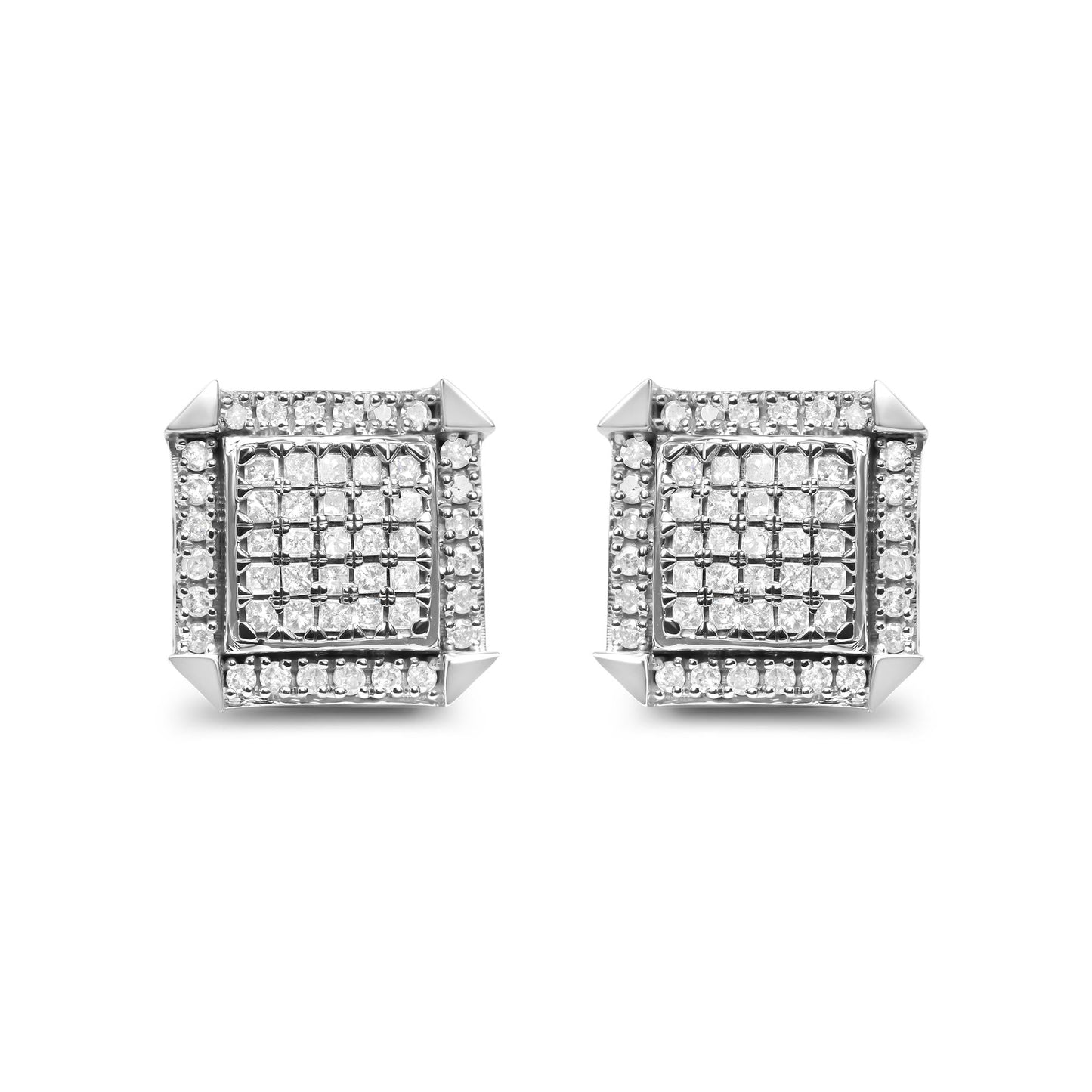 10K White Gold 1.0 Cttw Diamond  Composite with Halo Stud Earrings (H-I Color, I1-I2 Clarity)