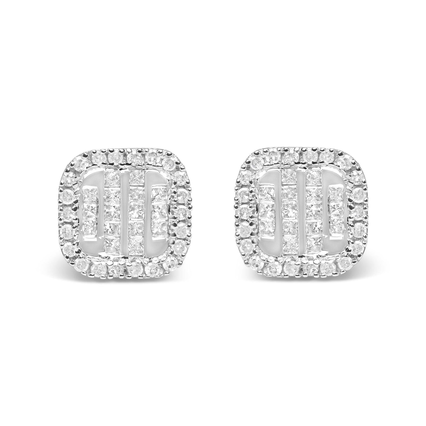 10K White Gold Invisible Set 1/2 Cttw Diamond Composite and Halo Stud Earrings (H-I Color, I1-I2 Clarity)