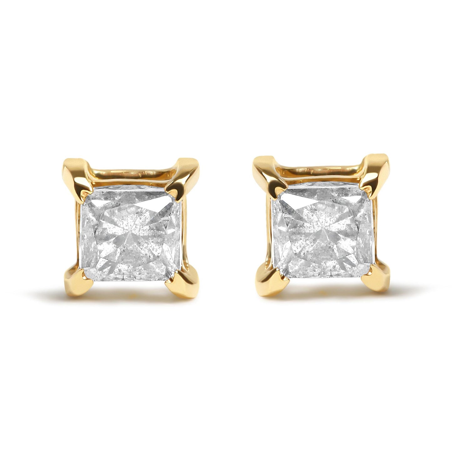 IGI Certified 14K Yellow Gold 5/8 Cttw Princess Diamond 4-Prong Classic Stud Earrings (K-L Color, SI2-I1 Clarity)