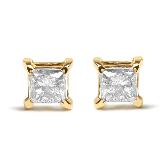 10K Yellow Gold 5/8 Cttw Princess Cut Diamond 4-Prong Solitaire Stud Earrings (J-K Color, I2-I3 Clarity)