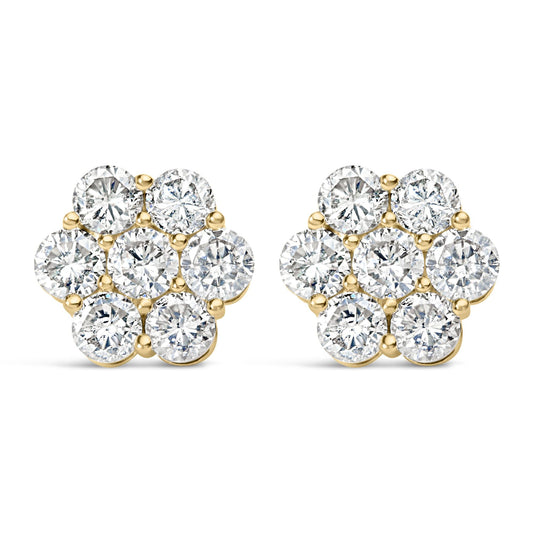 14K Yellow Gold 5.0 Cttw 7 Stone Floral Cluster Lab Grown Diamond Stud Earrings with Screw Backs (F-G Color, VS1-VS2 Clarity)