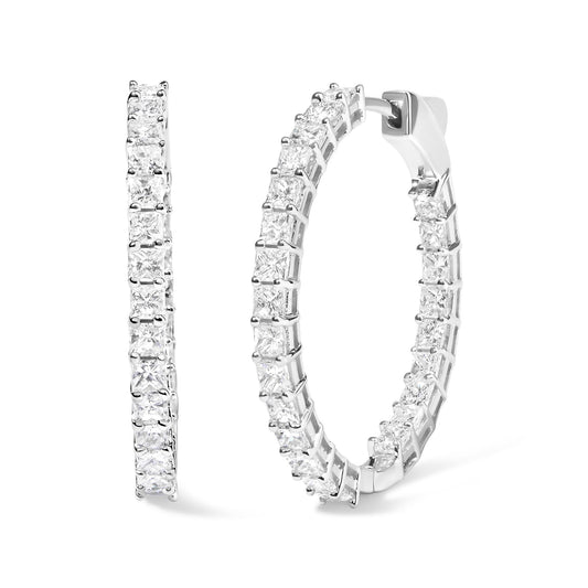 14K White Gold Natural Princess Cut Diamond Inside Out Hoop Earrings (G-H Color, SI2-I1 Clarity)