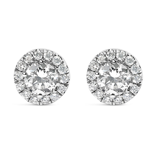 14K White Gold Round Lab-Grown Diamond Halo Stud Earrings (F-G Color, VS2-SI1 Clarity)