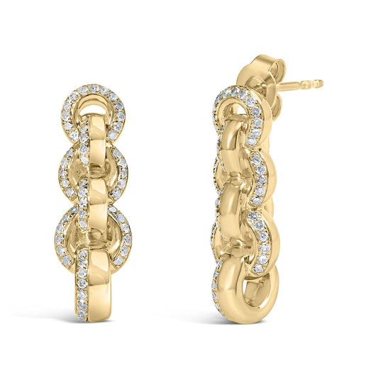 14K Yellow Gold Plated .925 Sterling Silver 3/4 Cttw Diamond Chain Link Drop Earrings (H-I Color, I1-I2 Clarity)