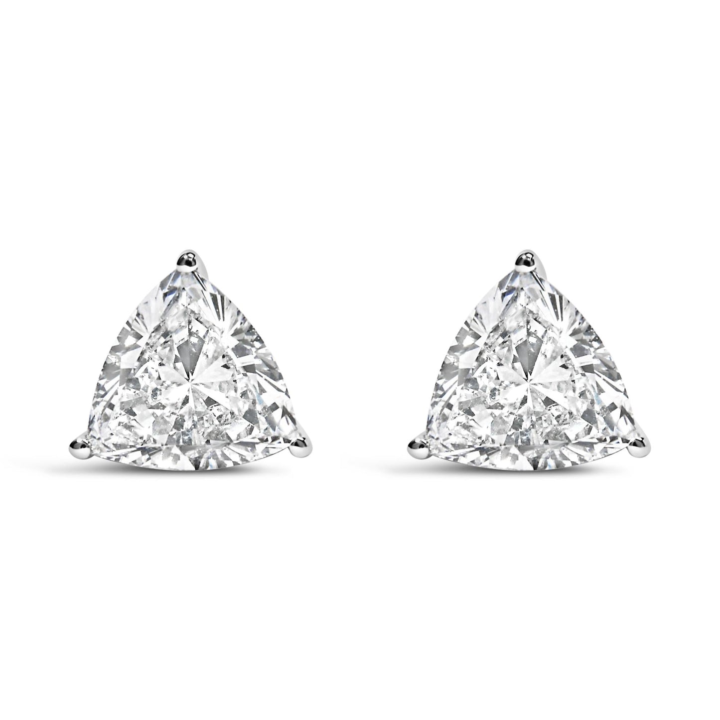 14K White Gold Trillion Cut Lab Grown Diamond 3-Prong Classic Solitaire Stud Earrings (F-G Color, VS1-VS2 Clarity)