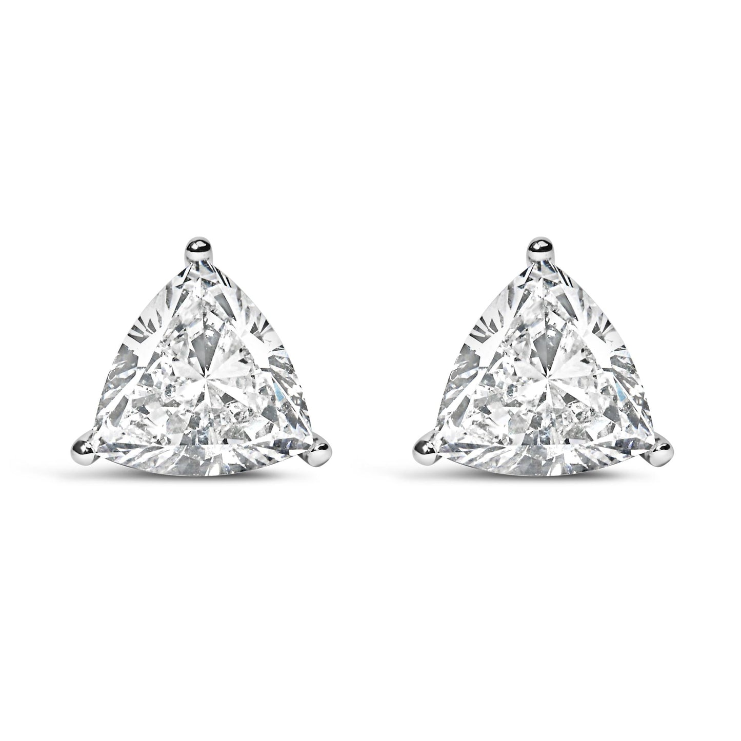 14K White Gold Trillion Cut Lab Grown Diamond 3-Prong Classic Solitaire Stud Earrings (F-G Color, VS1-VS2 Clarity)