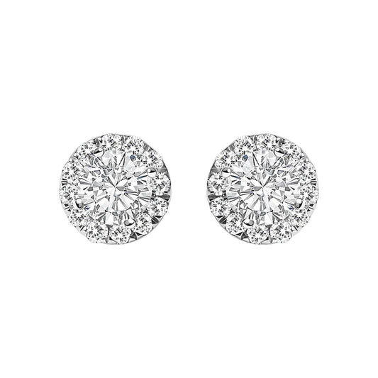 14K White Gold 1/2 Cttw Lab-Grown Diamond Halo Stud Earring (F-G Color, VS1-VS2 Clarity)