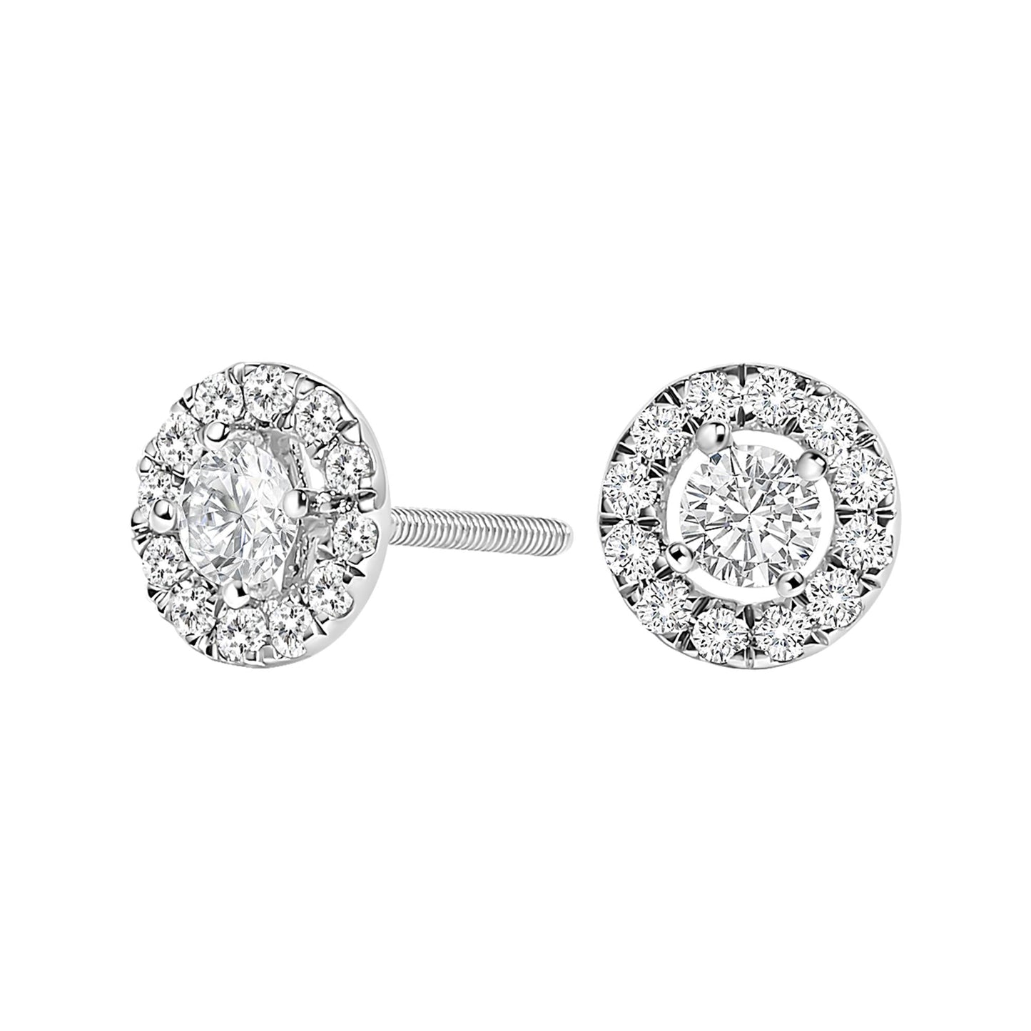 14K White Gold 3/4 Cttw Lab-Grown Diamond Floating Halo Stud Earring (F-G Color, VS1-VS2 Clarity)