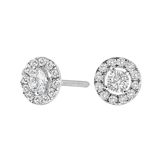 14K White Gold 3/4 Cttw Lab-Grown Diamond Floating Halo Stud Earring (F-G Color, VS1-VS2 Clarity)