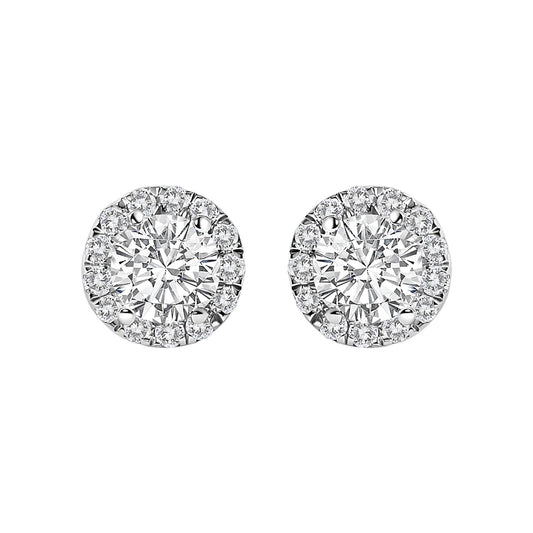 14K White Gold 1.0 Cttw Lab-Grown Diamond Halo Stud Earring (F-G Color, VS1-VS2 Clarity)