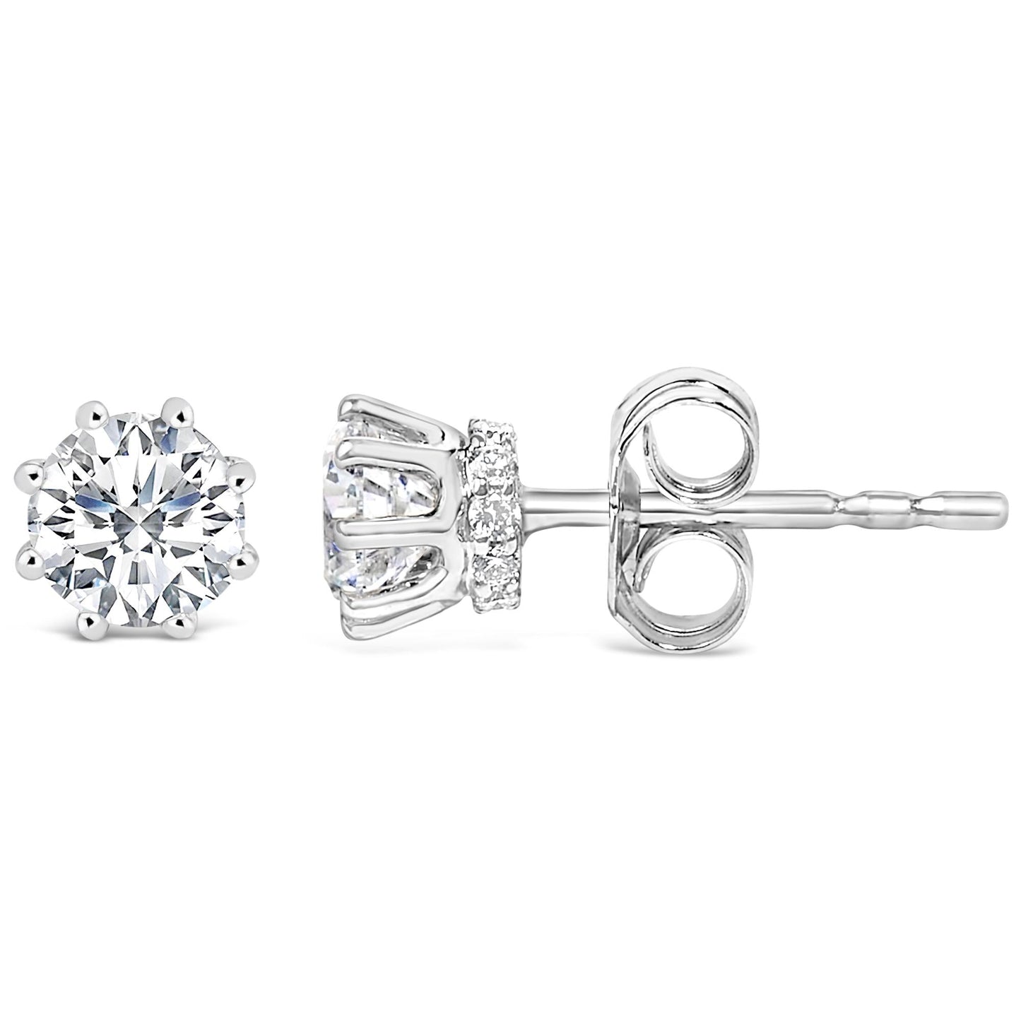 14K White Gold 1.0 Cttw Lab-Grown Diamond 8 Prong Hidden Halo Stud Earrings (F-G Color, VS1-VS2 Clarity)