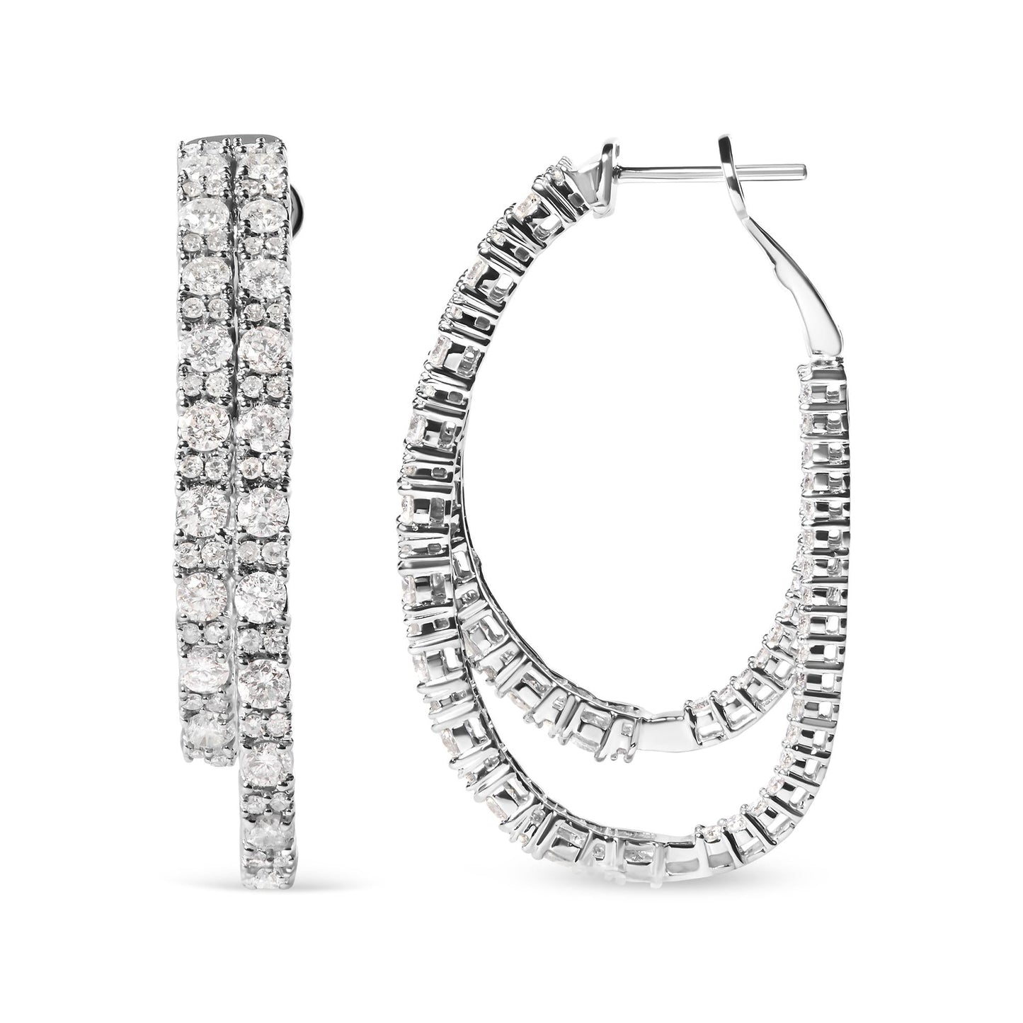 14K White Gold 4.0 Cttw Diamond Asymmetrical Inside Out Double-Hoop Earrings (I-J Color, I1-I2 Clarity)