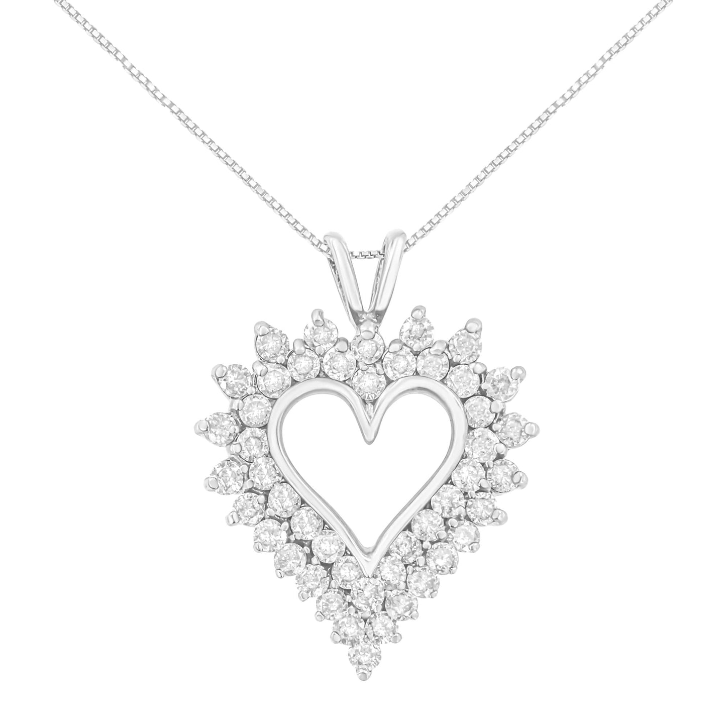 .925 Sterling Silver 3.00 Cttw Round Cut Diamond Cluster Heart 18" Pendant Necklace (K-L Color, I1-I2 Clarity)