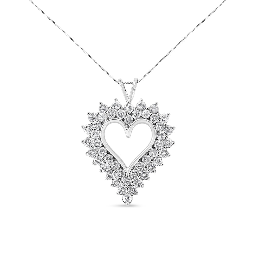 .925 Sterling Silver 4 Cttw Round-Cut Double Row Composite Diamond Heart 18" Pendant Necklace (K-L Color, I1-I2 Clarity)