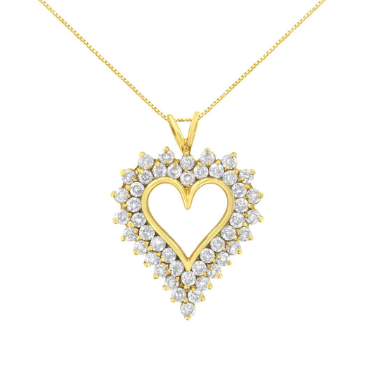 14K Yellow Gold .925 Sterling Silver 4 cttw Round-cut Diamond Cluster Heart Pendant Necklace (K-L Color, I1-I2 Clarity)