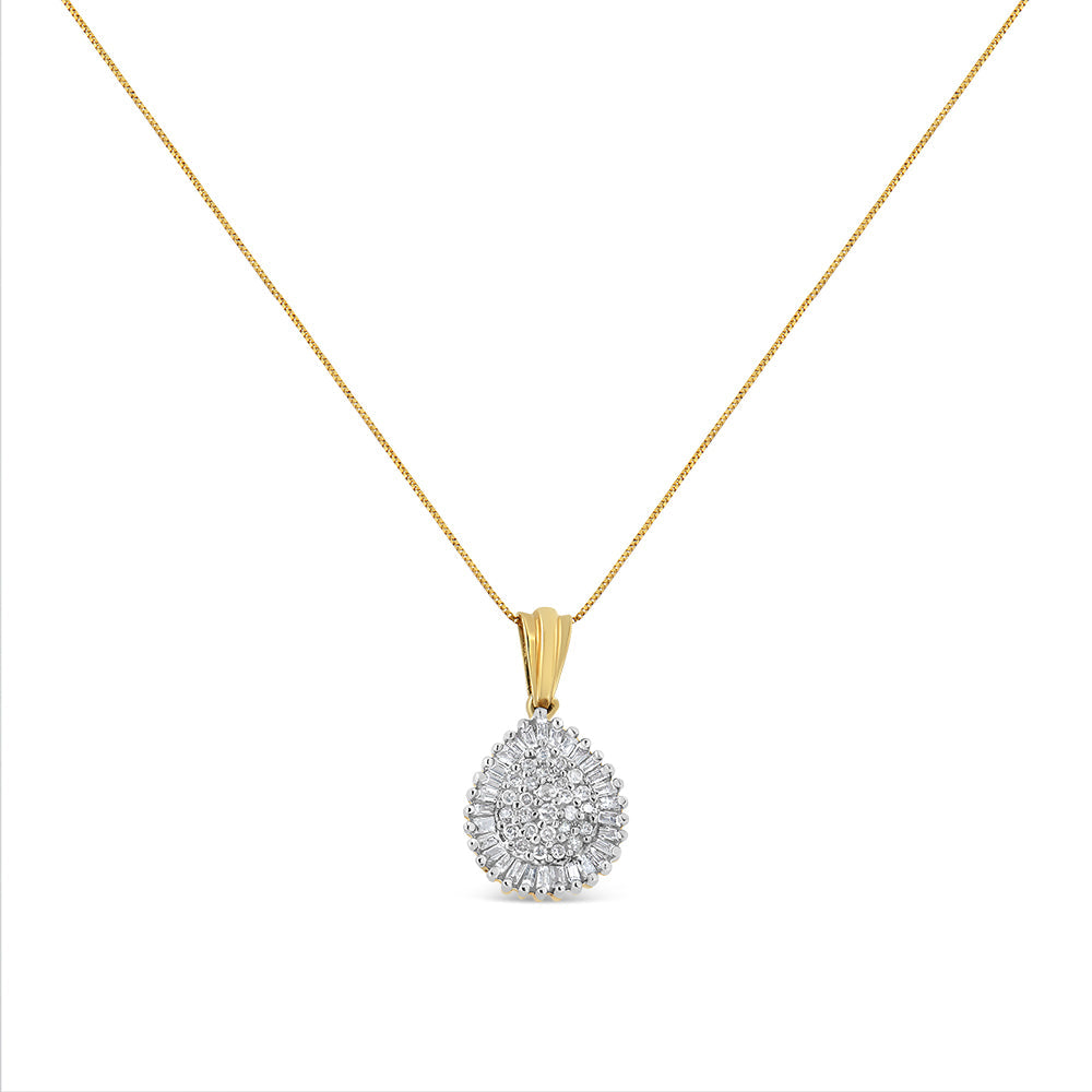 10K Gold 1/2 Cttw Round and Bagutte-Cut Diamond Teardrop 18" Pendant Necklace (J-K Color, I1-I2 Clarity)